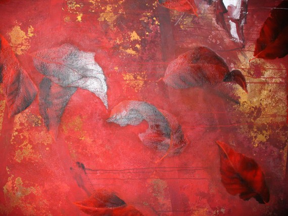 Ausschnitt eines abstrakten Gemäldes in Rottönen