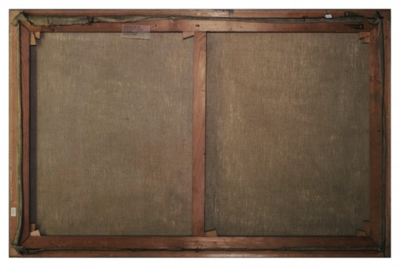 Rückseite eines Gemäldes mit hölzernem Spannrahmen